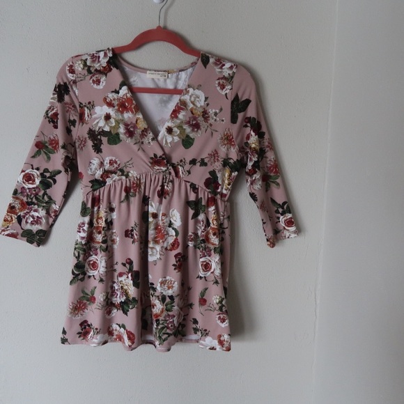 Blush pink floral empire ruffle top - Picture 1 of 8